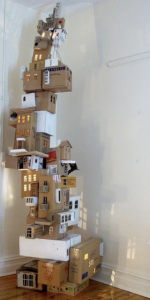 Spiraling tower of box houses